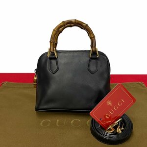 極 美品 GUCCI グッチ オールドグッチ ヴィンテージ バンブー レザー 本革 2way ミニ ハンドバッグ ショルダーバッグ ブラック 76149