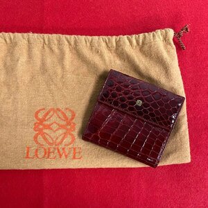 極 美品 希少品 LOEWE ロエベ アナグラム ロゴ 金具 レザー 本革 二つ折り 財布 ミニ ウォレット カードケース 小銭入れ レッド 19085