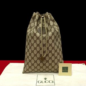 未使用保管品 GUCCI グッチ オールドグッチ GG モノグラム ロゴ 総柄 レザー 巾着 ポーチ 小物入れ ハンドバッグ ブラウン 26258