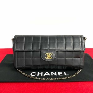 極 美品 シール有 8番台 CHANEL シャネル チョコバー ココマーク ターンロック ラムスキン チェーン ショルダーバッグ ブラック 22328