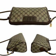 ほぼ未使用 レア GUCCI グッチ オールドグッチ GG ロゴ 総柄 金具 レザー 本革 ミニ ショルダーバッグ ポシェット ブラウン 茶 18262_画像6