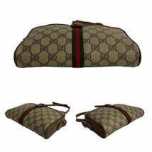 ほぼ未使用 GUCCI グッチ オールドグッチ ヴィンテージ GG ロゴ 金具 シェリーライン レザー ミニ ショルダーバッグ ポシェット 茶 13110_画像7