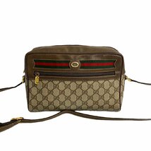 ほぼ未使用 GUCCI グッチ オールドグッチ ヴィンテージ GG ロゴ 金具 シェリーライン レザー ショルダーバッグ ポシェット ブラウン 603-8_画像3