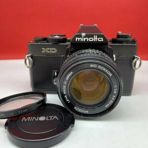 □ MINOLTA XD フィルムカメラ 一眼レフカメラ ブラック ボディ MD ROKKOR 50mm F1.4 レンズ 動作確認済 現状品 ミノルタ