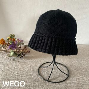 WEGO ニット帽　ニットハット　黒　ホワイト　バケハ　ビーニー　韓国　帽子　キャップ　美品　バケットハット