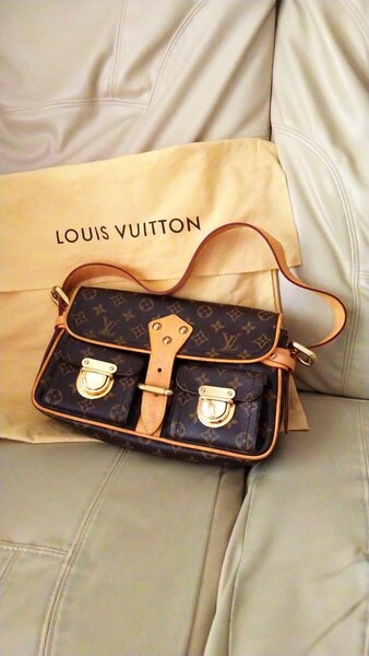 母の日 超レア 廃盤 美 ルイ ヴィトン LOUIS VUITTON ハドソン PM モノグラム バッグ 刻印有 布袋付 革 レザー ビンテージ 鞄 旅行 ギフト