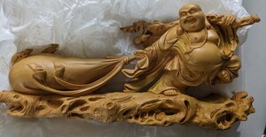 布袋　中国名工　木彫彫刻　縁起物　置物　七福神　縁起物　展示品　ゆうパック