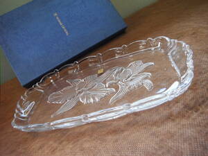 カガミクリスタル 花柄 長方形 クリスタルプレート 重厚 デザート ケーキ皿 