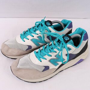 580 ニューバランス 27.0cm/new balance 灰 グレー 白 ホワイト 水色 パープル 中古 古着 メンズスニーカー yy3202