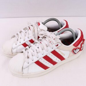 SUPERSTAR 25.0cm/adidas スーパースター アディダス スニーカー 白 ホワイト 赤 ワッペン 中古 古着 メンズ ad4948