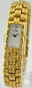 [ Fendi 1 jpy ~] *FENDI* 670L Gold white face square wristwatch quartz operation lady's 84L67L
