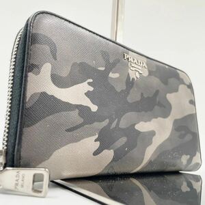 【人気モデル】PRADA プラダ 長財布 ラウンドファスナー メンズ ビジネス カモフラ 迷彩 サフィアーノレザー ロゴ 金具 