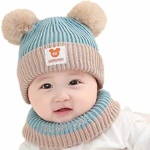 ベビー帽 ネックウォーマー セット あったか耳付けニットキャップ かわいい赤ちゃん 帽子 誕生日 出産祝い 記念写真の衣装にベビー