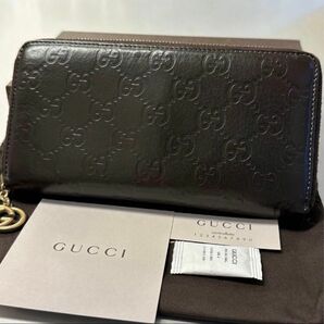 新品同様！ グッチ GUCCI 財布 長財布 シマレザー　GG金具 ラウンドファスナー