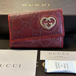 未使用に近い！ グッチ GUCCI 6連キーケース　シマレザー　ラブリーハート