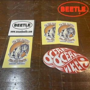 【OCEAN BEETLE】オーシャンビートル BEETLE ステッカー セット 4枚組 / バイカー Sticker Sacred Steel コラボ 犬 Pretty dog / Big Logoの画像1
