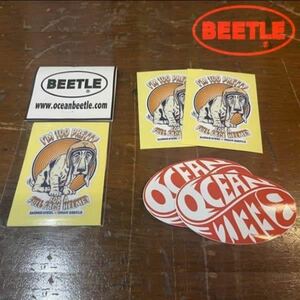 【OCEAN BEETLE】オーシャンビートル BEETLE ステッカー セット 4枚組 / バイカー Sticker Sacred Steel コラボ 犬 Pretty dog /ビッグロゴ