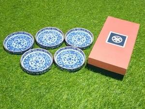  новый товар не использовался с коробкой Tachikichi .. маленькая тарелка 5 листов суммировать комплект Showa Retro редкий товар Seto предмет узор японская посуда кухня керамика tsuru