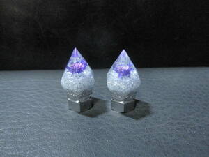 水中花　エアバルブキャップ　2個セット　六角錐　蓄光　銀/紫花　小　24