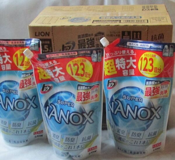 6袋x1230g SUPER NANOX 超特大 トップ スーパーナノックス 洗濯用洗剤 詰め替え用