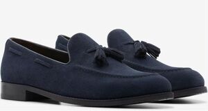 送料無料 CLARKS 26cm タッセル ローファー ネイビー ブルー スエード レザー ビジネス スリッポン スニーカー スーツ ブーツ XXX245