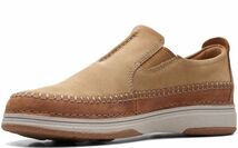 送料無料 CLARKS 26.5cm ビジネス スニーカーダークサンド ベージュ ゴア レザー ローファー スリッポン ブーツ サンダル XXX242_画像8