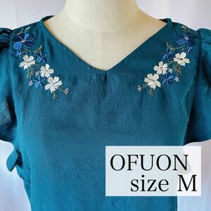 ofuon オフオン sizeM 刺繍 フレアスリーブ ブラウス シャツ