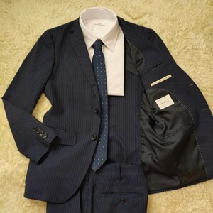  The shop tea ke-[ elegant ...]THE SHOP TK setup suit jacket slacks navy stripe 2Bbook@ cut feather unlined in the back M