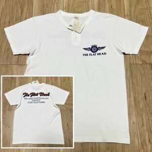 ★送料360円★新品未使用品 THE FLAT HEAD ザフラットヘッド 半袖 Tシャツ ホワイト 両面プリント ヘンリーネック メンズ サイズ36 R-5879