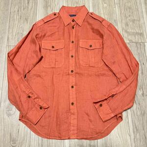 ★送料360円★美品 リネン100% 春夏 ラルフローレン Ralph Lauren 長袖シャツ 麻 メンズ サイズ6 オレンジ R-5912