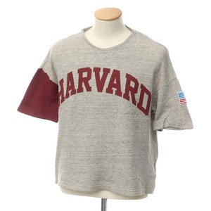 【中古】ボートメイクニュークローズ VOTE MAKE NEW CLOTHES HARVARD プリント 半袖Ｔシャツ グレーxボルドー【サイズXS】