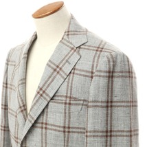 【中古】リングヂャケット RING JACKET リネンウール チェック テーラードジャケット グレーxブラウン【サイズ46】_画像2