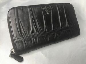 超美品　PRADA プラダ 長財布　ラウンドファスナー　ギャザー　ブロンズ