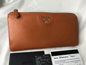 超美品PRADA プラダ 長財布 L字ファスナー PAPAYA