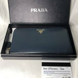 超美品PRADA プラダ 長財布 ラウンドファスナー DENIM