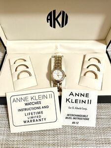 [希少:未使用保管品:付属品完備/稼働]ANNE KLEIN Ⅱアンクライン チェンジベゼルウォッチ/ダイヤベゼル付属/腕時計