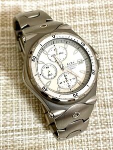 [03年製/希少:セミヴィンテージ/稼働]SEIKO ALBA スピードマスター Chronograph Titanium/腕時計