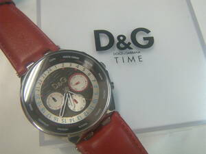 管理NO.855★DOLCE&GABBANA ドルチェ＆ガッバーナ D&G TIME UNIQUE/腕時計 クロノグラフ クオーツ 電池式 ステンレス レッドレザー★