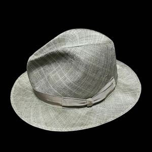 雰囲気最高 ボルサリーノ Borsalino 140250 高級 定価61600 シルバーグレー パナマハット ストローハット HAT ハット イタリア製 59cm 