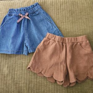 ショートパンツ キュロット 2枚セット 90 女の子 グローバルワーク ブランシェス スカラップ