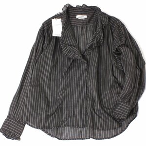 【タグ付・新品・定価48,400円】ISABEL MARANT ETOILE PAMIAS TOP 38 BLACK 22AHT2379 イザベルマランエトワール ストライプフリルブラウス