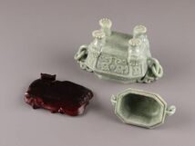 中国古玩 唐物 緑砡石 翡翠 置物 遊環 香炉 時代物 極上品 初だし品 C5738_画像10