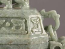 中国古玩 唐物 緑砡石 翡翠 置物 遊環 香炉 時代物 極上品 初だし品 C5738_画像5