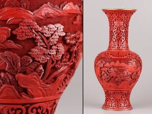 中国古玩 唐物 堆朱 花瓶 細密細工 時代物 極上品 初だし品 C5810