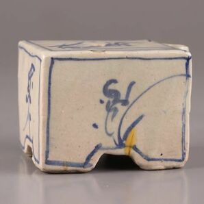古美術 朝鮮古陶磁器 書道具 李朝 白磁 染付 水滴 時代物 極上品 初だし品 C5784の画像4