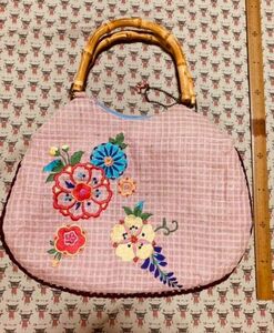 アナスイ　浴衣 刺繍　ロゴチャームつき ハンドバッグ 花柄 バンブー