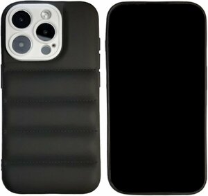 iPhone 15 Pro max ダウンジャケット風 アイフォン アイホン 15 プロマックス ぷにぷに感触 ソフト TPU ケース カバー ブラック黒色