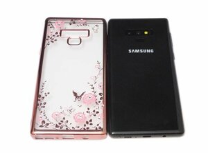 送料無料 Galaxy Note9 SC-01L SCV40 ギャラクシー docomo AU 花柄 フラワー ラインストーン ＴＰＵ ソフトタイプ ケース カバー ピンク