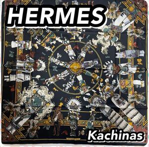 未使用 1円〜 HERMES エルメス カレ90 スカーフ Kachinas カチナ 大判スカーフ シルク100% silk SETA 民族