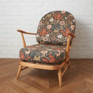 IZ50406F★張替済 ercol シスルバック アームチェア ヴィンテージ ソファ アーコール 英国 ラウンジチェア 椅子 ウィンザー William Morris